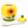 ***Dolomite Zucker- Marmeladendose mit L&ouml;ffel, Motiv: Sonnenblume in gelb / gr&uuml;n, Gr&ouml;&szlig;e ca. 9 x 9 x 11,3 cm.