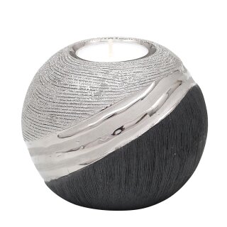 Edler moderner Deko Designer Keramik Teelichthalter in silber-grau, ca. 10 x 10 x 9 cm.
