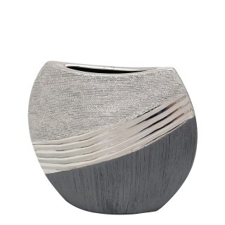 Edle moderne Deko Designer Keramik Vase in silber-grau. Ma&szlig;e L / B / H: 15 x 7 x 19 cm.