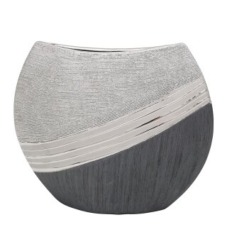 Edle moderne Deko Designer Keramik Vase in silber-grau. Ma&szlig;e L / B / H: 21 x 8 x 25 cm.