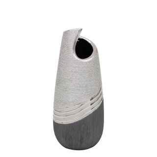Edle moderne Deko Designer Keramik Vase wellenf&ouml;rmig in silber-grau. Ma&szlig;e L / B / H: 10 x 10 x 25 cm.