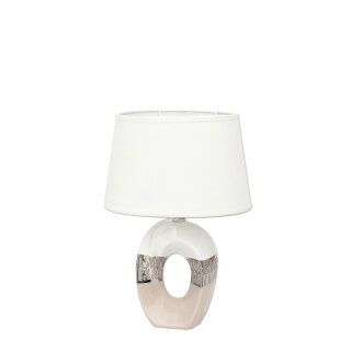  Keramik Tischlampe, oval, Farbe Silber / wei&szlig; / Cappuccino