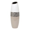 Edle Moderne Deko Designer Keramik Vase mit schr&auml;ger &Ouml;ffnung in cappuccino / silber / wei&szlig;. Ma&szlig;e L/B/H: 12,5 x 12,5 x 37 cm.