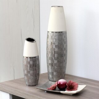 Edle moderne Deko Designer Keramik Vase rund silber-grau weiß, 34,95 | Dekovasen