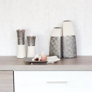 Edle moderne Deko Designer Keramik Vase rund silber-grau weiß, 34,95
