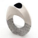 Edle moderne Deko Designer Keramik Vase rund silber-grau wei&szlig;