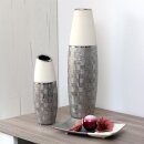 Edle moderne Deko Designer Keramik Vase rund silber-grau wei&szlig;