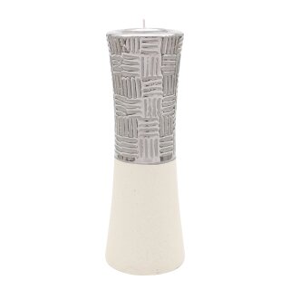 Edler moderner Deko Designer Keramik Teelichthalter in silber-grau wei&szlig;