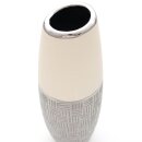 Edle Designer Keramik Vase  lang mit schr&auml;ger &Ouml;ffnung in silber-grau wei&szlig;