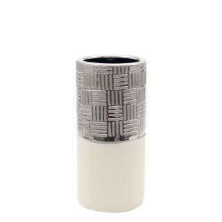 Edle moderne Deko Designer Keramik Vase S&auml;ule in silber-grau wei&szlig;