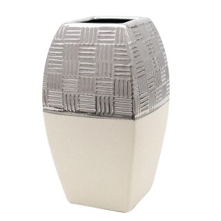 Edle moderne Deko Designer Keramik Vase quadratisch in silber-grau wei&szlig;