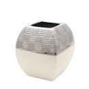 Edle moderne Deko Designer Keramik Vase quadratisch in silber-grau wei&szlig;