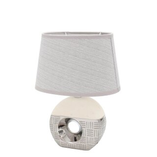 Edle Designer Tischlampe / Nachttischlampe, rund mit Loch, in silber-grau wei&szlig;