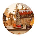 LED Holz Schwibbogen mit bewegtem Weihnachtsbaum, Motiv: Schneemann und Wanderfiguren, L/B/H ca. 45 x 12 x 35 cm, f&uuml;r Batterie- oder Adapterbetrieb.