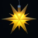 Weihnachtsstern aus Kunststoff in gelb, f&uuml;r Innen und Au&szlig;en geeignet, inkl. LED Beleuchtung und 6h Timer, f&uuml;r Batteriebetrieb. Ma&szlig;e L / B / H: 13,5 x 5,5 x 12 cm.