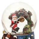 Schneekugel Weihnachtsmann mit Spielwerk, Melodie: Santa is coming to town Ma&szlig;e H/B / &Oslash; Kugel: ca. 14,5 x 11 cm/&Oslash; 10 cm.