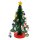 Tannenbaum aus Holz in gr&uuml;n mit roter Standfuss und 14er Set Baumbehang, L/B/H 11 x 11 x 15 cm