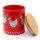 Vorratsdose in rot mit Huhn Dekor, Bambus Deckel, aus Keramik, Gr&ouml;&szlig;e: H/&Oslash; 12 x 10 cm, Fassungsverm&ouml;gen ca. 650 ml