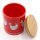 Vorratsdose in rot mit Huhn Dekor, Bambus Deckel, aus Keramik, Gr&ouml;&szlig;e: H/&Oslash; 12 x 10 cm, Fassungsverm&ouml;gen ca. 650 ml
