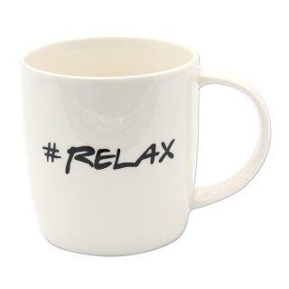 ***Kaffeebecher Kaffeetasse aus Porzellan - Motiv: #Relax - Gr&ouml;&szlig;e H/&Oslash;: 9 x 8,5 cm, Fassungsverm&ouml;gen 300ml, sp&uuml;lmaschinengeeignet