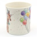 Kaffeebecher Kaffeetasse aus Porzellan - Motiv: Geburtstag Giraffe - Gr&ouml;&szlig;e H/&Oslash;: 9 x 8 cm, Fassungsverm&ouml;gen 300ml, sp&uuml;lmaschinengeeignet