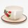 Dolomite Kaffeetasse mit Untertasse als Set, mit Erdbeere Relief, Gr&ouml;&szlig;e ca. 15,5 x 11 x 6,5 cm.
