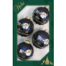 Dekohelden24 Lauschaer Christbaumschmuck - 4er Set Kugeln in Blau matte mit Weihnachtsszene, 7 cm, mit goldenem Kr&ouml;nchen
