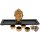 Komplettes Deko-Set mit 4 Teelichthalter und 1 Buddhakopf aus Keramik in Gold, auf Holztablett, inkl. Dekosteine, Gr&ouml;&szlig;e Tablett L/B/H ca. 41 x 11,5 x 2 cm, H&ouml;he Buddhakopf 17 cm