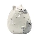 Porzellan Dekofigur als Katze in wei&szlig;-grau, Katze mit Katzenbaby, Gr&ouml;&szlig;e: H/&Oslash; ca. 8 x 7 cm