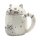 Porzellan Tasse mit Deckel, Kaffeetasse, Kaffeebecher, Teetasse, als Katze, Gr&ouml;&szlig;e: H/&Oslash; ca. 13 x 9 cm, Fassungsverm&ouml;gen ca. 400 ml