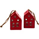 Keramik Aufh&auml;nger - Anh&auml;nger - Baumbehang als Haus in rot mit LED als 2er Set, Gr&ouml;&szlig;e: L/B/H ca. 4 x 3 x 7