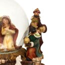 Schneekugel - Heilige Familie und die Heiligen drei K&ouml;nige - L/B/H/&Oslash; Kugel 14 x 13 x 15,5 cm / &Oslash; 10 cm, mit Spielwerk, Melodie - Stille Nacht -