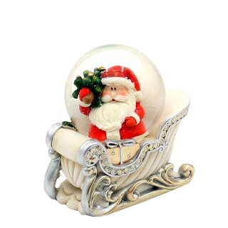 Schneekugel Santa im wei&szlig;em Weihnachtsschlitten, L/B/H/&Oslash; Kugel 7 x 4,5 x 7 cm &Oslash; 4,5 cm