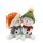 Schneekinderpaar als 2er Set, mit M&uuml;tze und Schal in rot, grau, orange und gr&uuml;n, sitzend L/B/H  5,5 x 3,5 x 5,5 cm