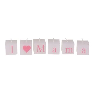 Geschenk f&uuml;r Mama, Kerzengeschenkset Gr&ouml;&szlig;e ca. 3 x 3 cm, Motiv: I love Mama