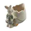 Keramik Schale - Naschschale - &Uuml;bertopf mit Hase, in hellgrau, Osternest, Gr&ouml;&szlig;e L/B/H: ca. 14,5 x 9,2 x 13 cm