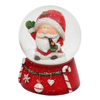 Mini Schneekugel, winkender Weihnachtsmann, Ma&szlig;e H/B/&Oslash; Kugel: ca. 6,5 x 5 cm/ &Oslash; 4,5 cm.